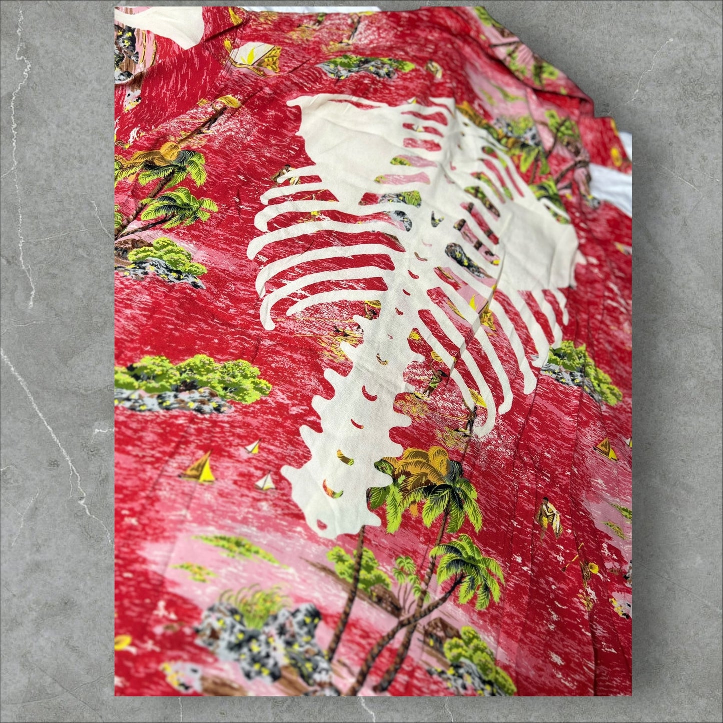 Kapital Rayon Kamehameha Bone Aloha Shirt(XXL)