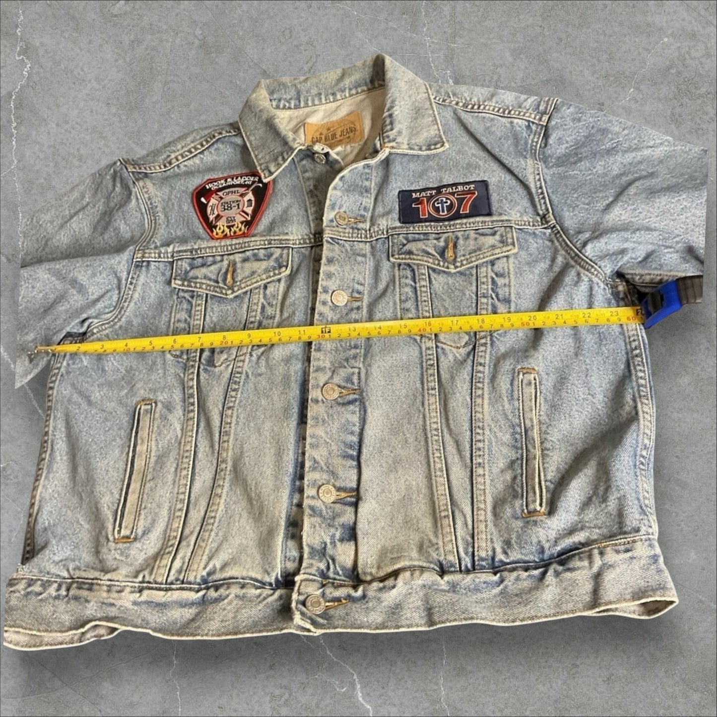Upcycled Gap Denim Jacket W/ Hand Beaded Patches (L)