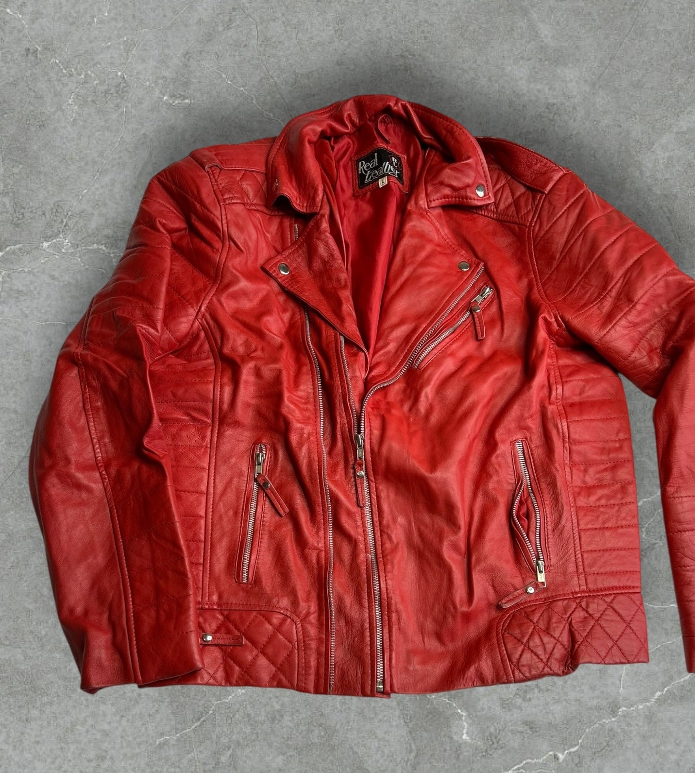 'Real Leathers' Red Leather Motto Jacket (L)
