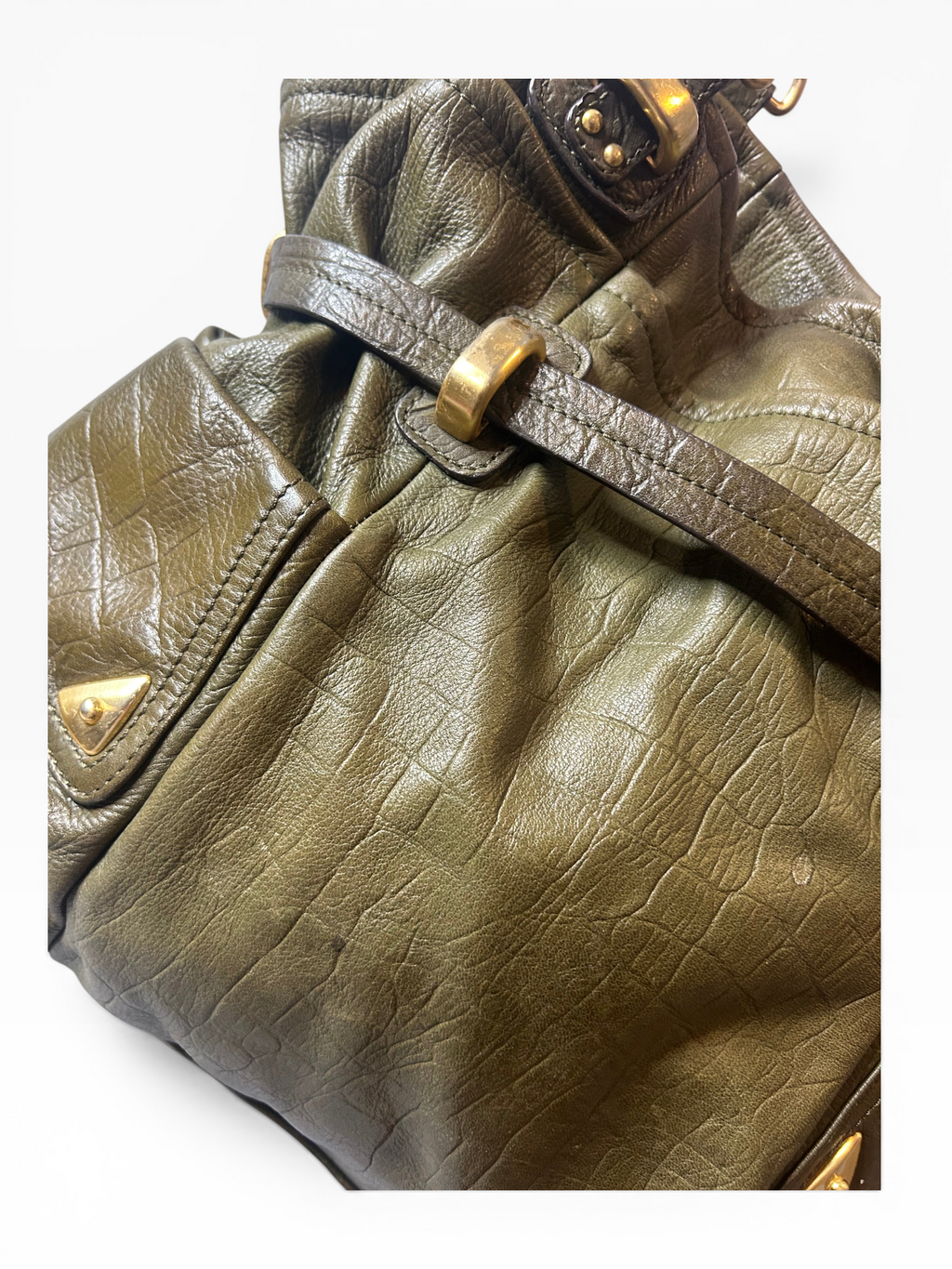 Vintage B. Masowsky Olive Green Leather Shoulder Bag