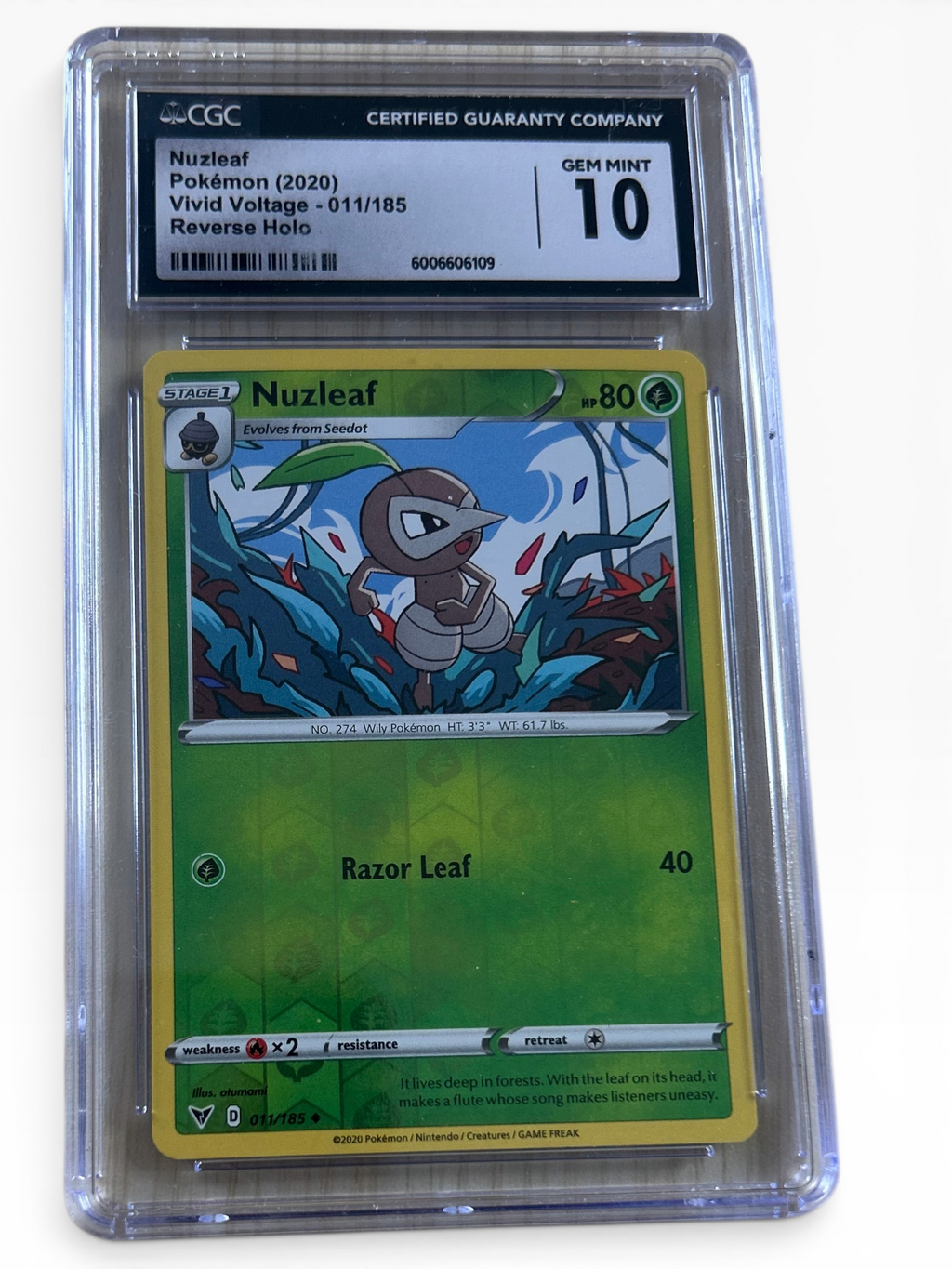 Pokemon Nuzleaf 2020 Vivid Voltage Reverse Holo CGC 10