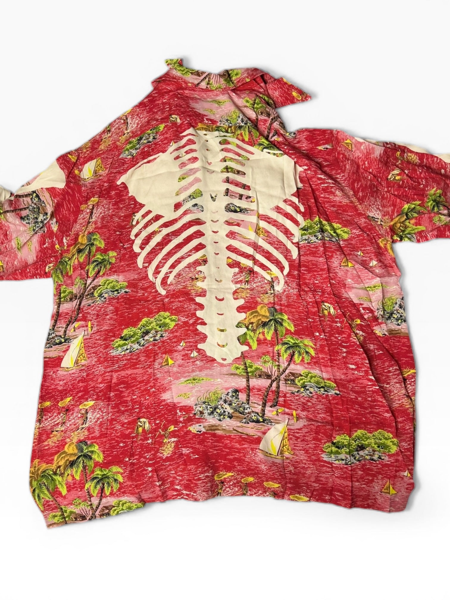 Kapital Rayon Kamehameha Bone Aloha Shirt(XXL)