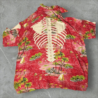 Kapital Rayon Kamehameha Bone Aloha Shirt(XXL)