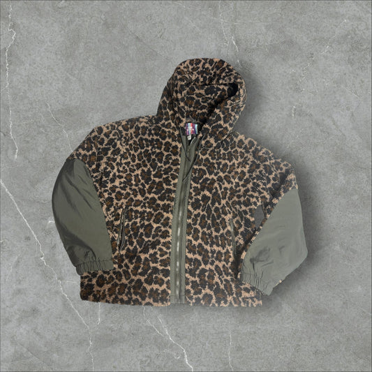 Urban Outfitters Leopard Sherpa Zip Up Jacket (M)