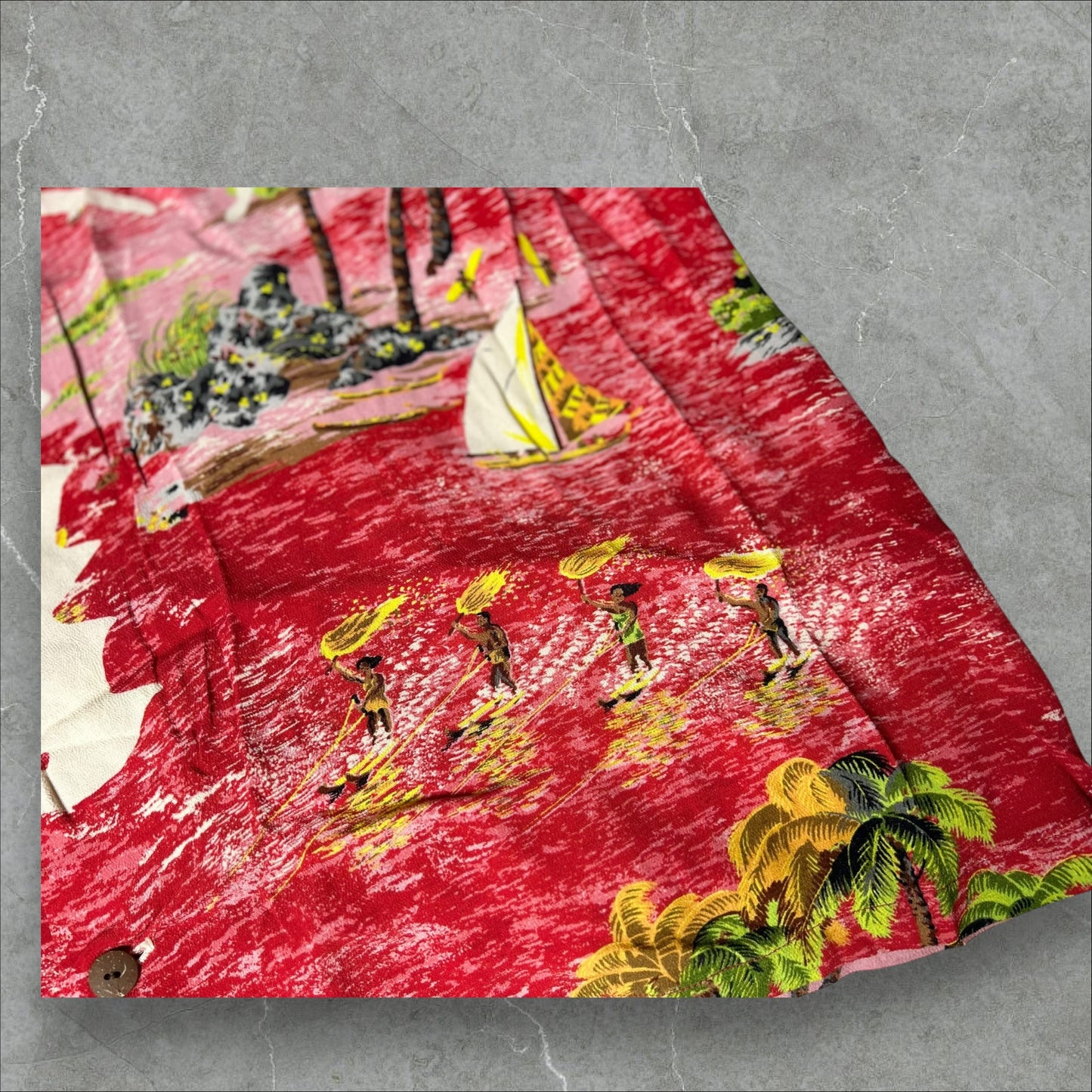 Kapital Rayon Kamehameha Bone Aloha Shirt(XXL)