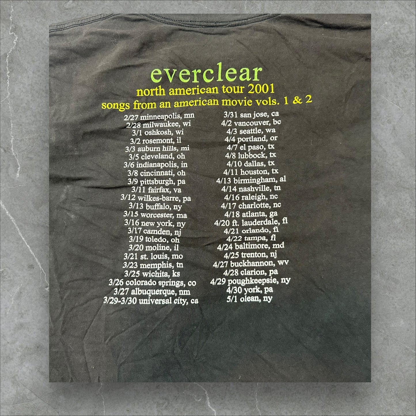 Everclear 2001 North American Tour Concert Tee (XL)