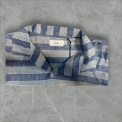 Onia’s Striped Seersucker Linen Short Sleeve Button Down (XXL)