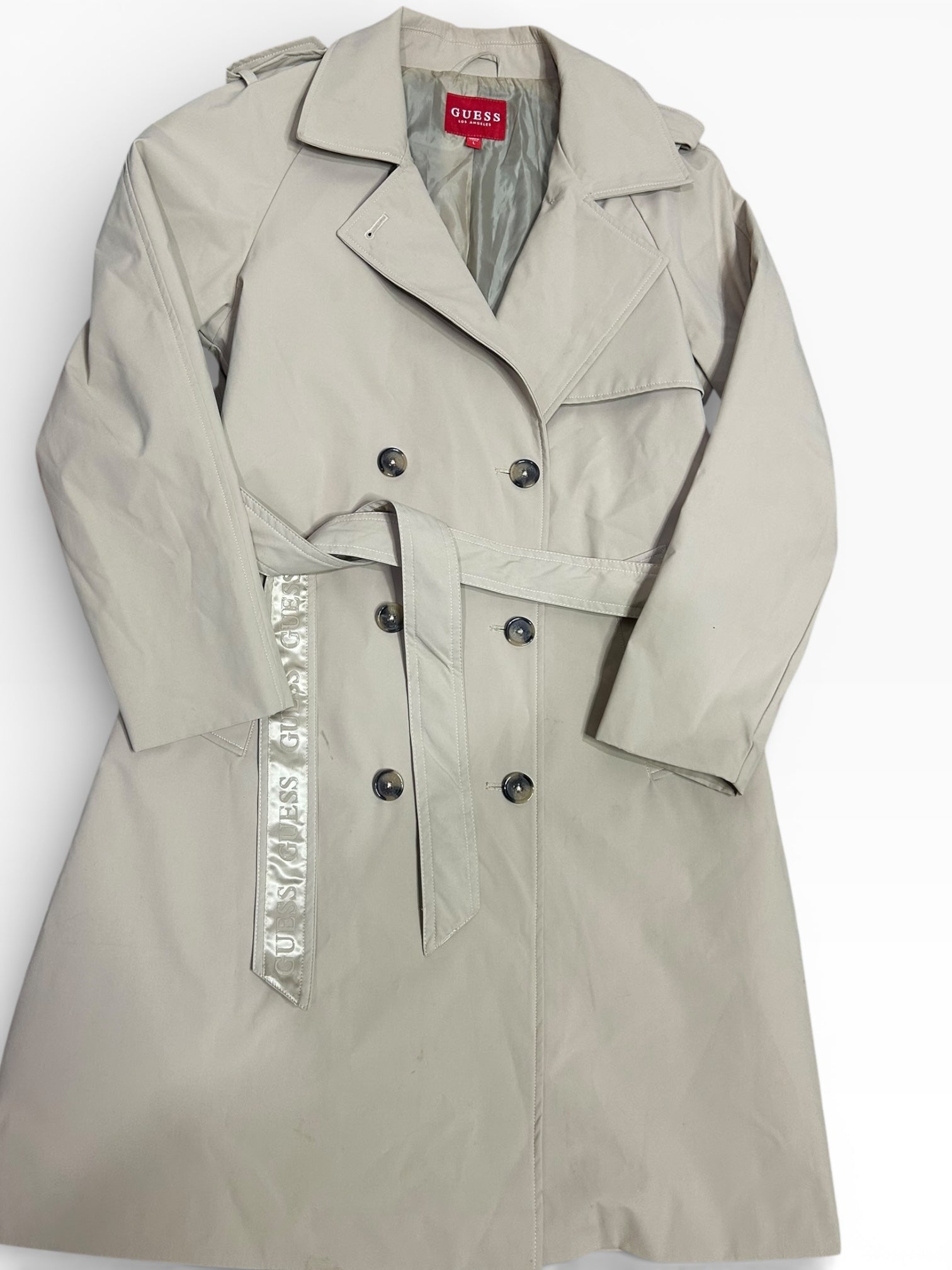 Guess Beige Double-Breasted Trench Coat ( L)