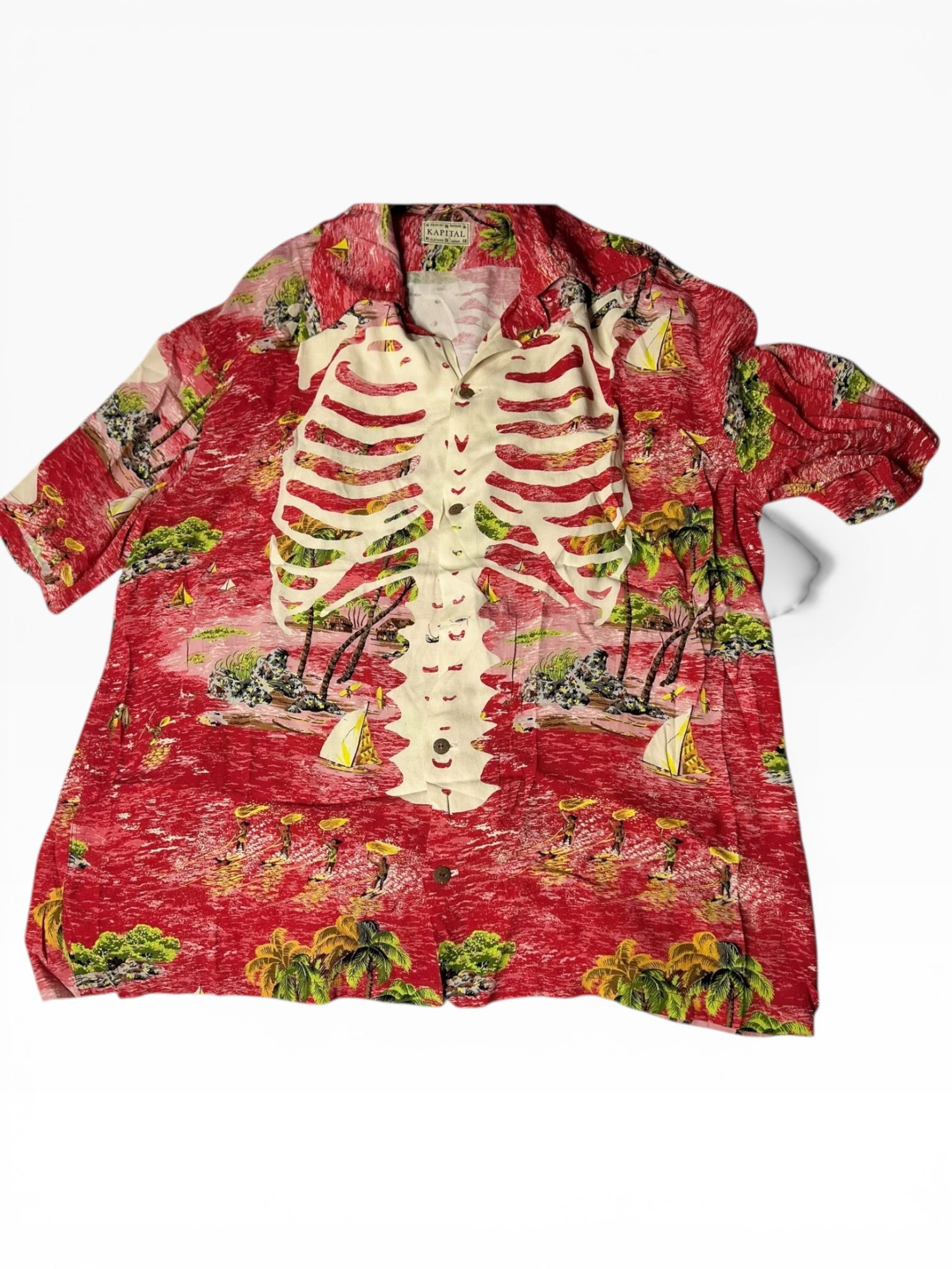 Kapital Rayon Kamehameha Bone Aloha Shirt(XXL)