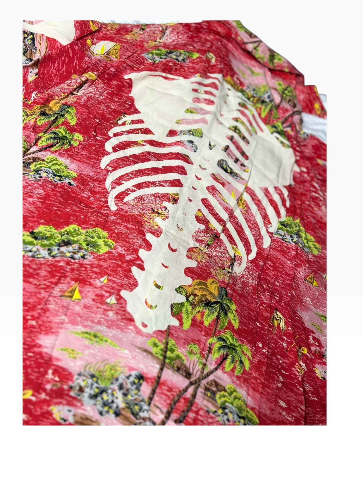 Kapital Rayon Kamehameha Bone Aloha Shirt(XXL)