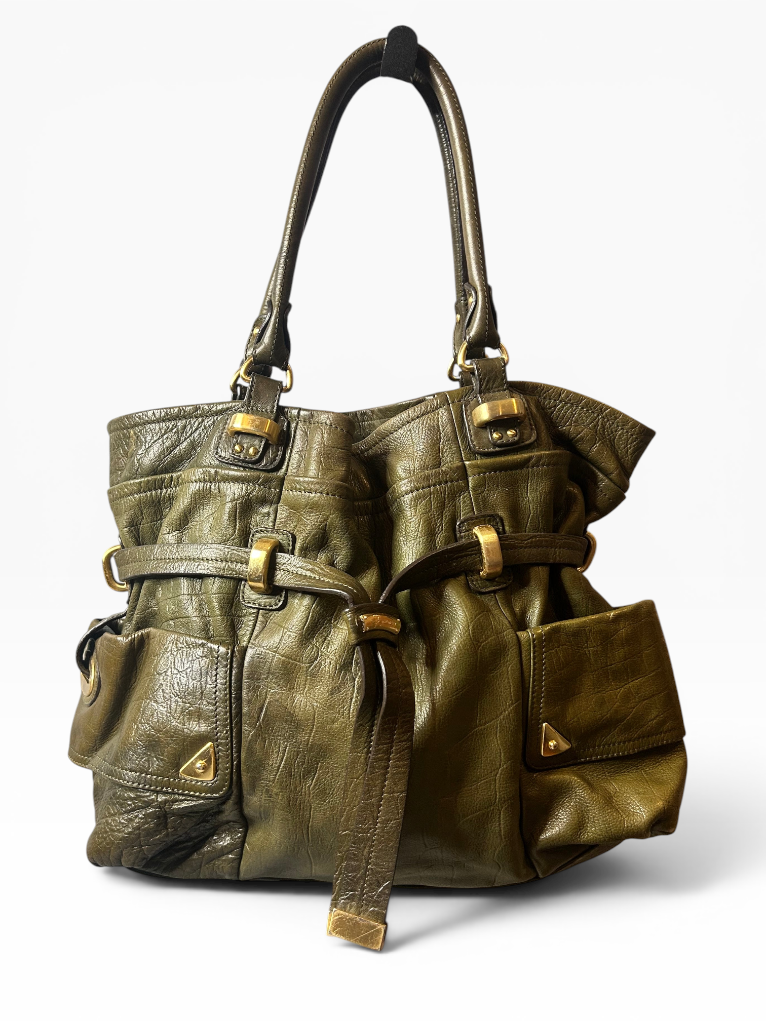 Vintage B. Masowsky Olive Green Leather Shoulder Bag