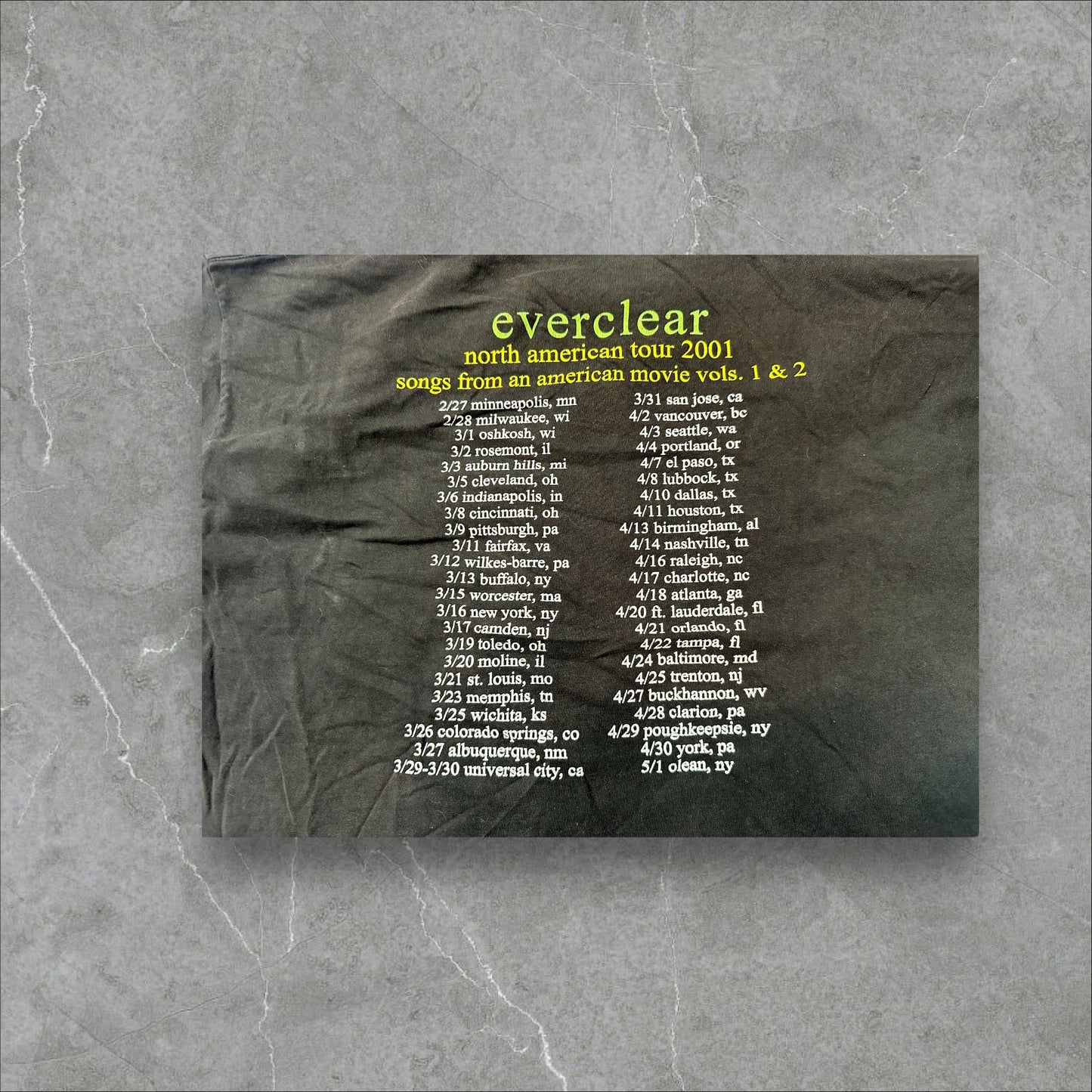Everclear 2001 North American Tour Concert Tee (XL)