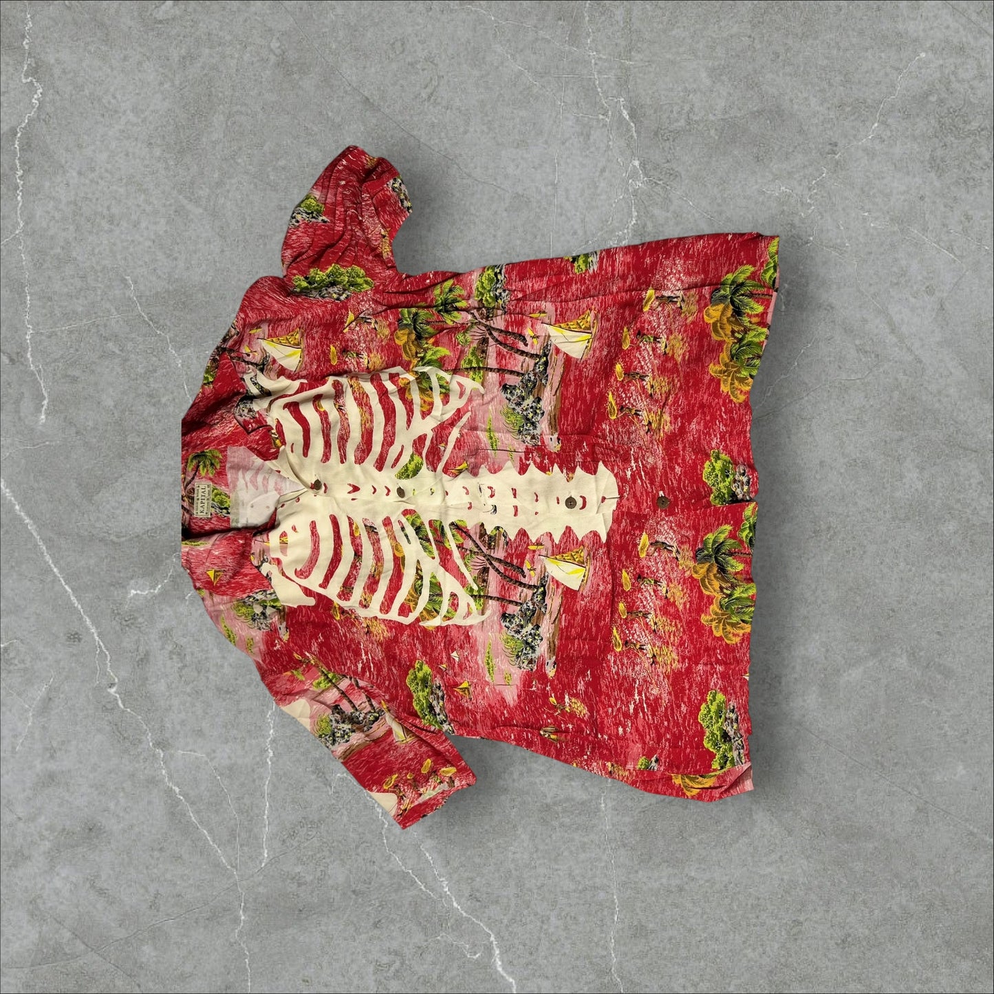 Kapital Rayon Kamehameha Bone Aloha Shirt(XXL)