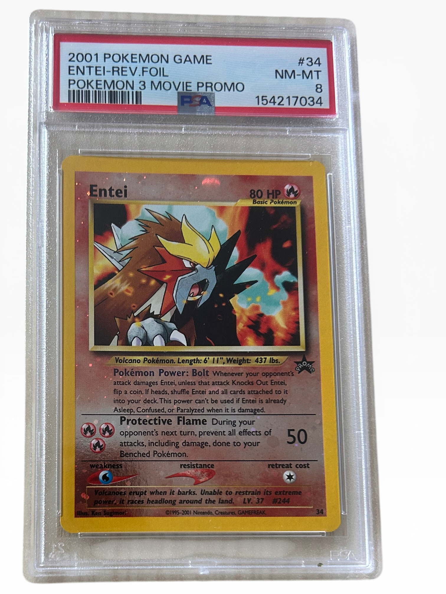Pokemon- 2001 Entei-rev  Foil Pokemon 3 Movie Promo PSA 8