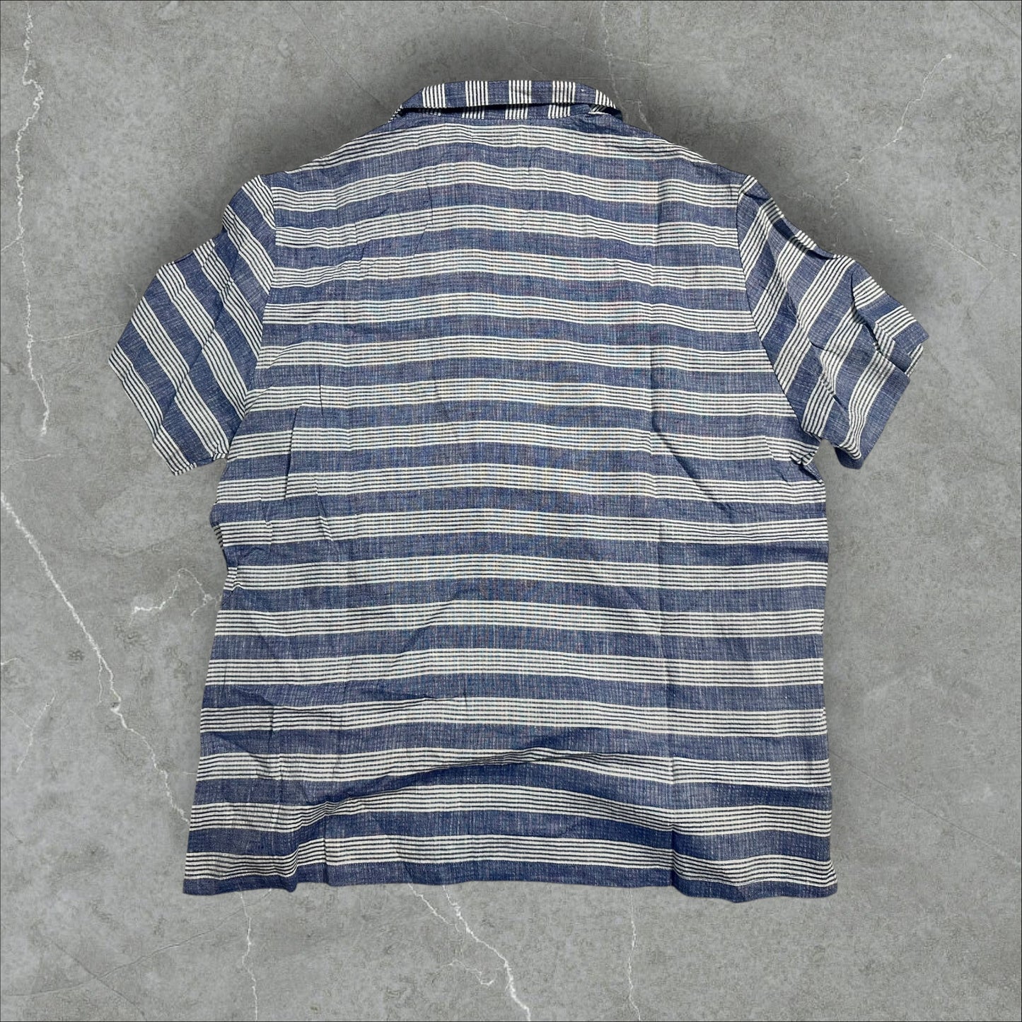 Onia’s Striped Seersucker Linen Short Sleeve Button Down (XXL)