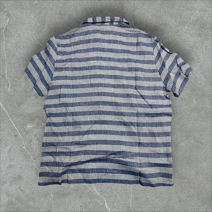 Onia’s Striped Seersucker Linen Short Sleeve Button Down (XXL)