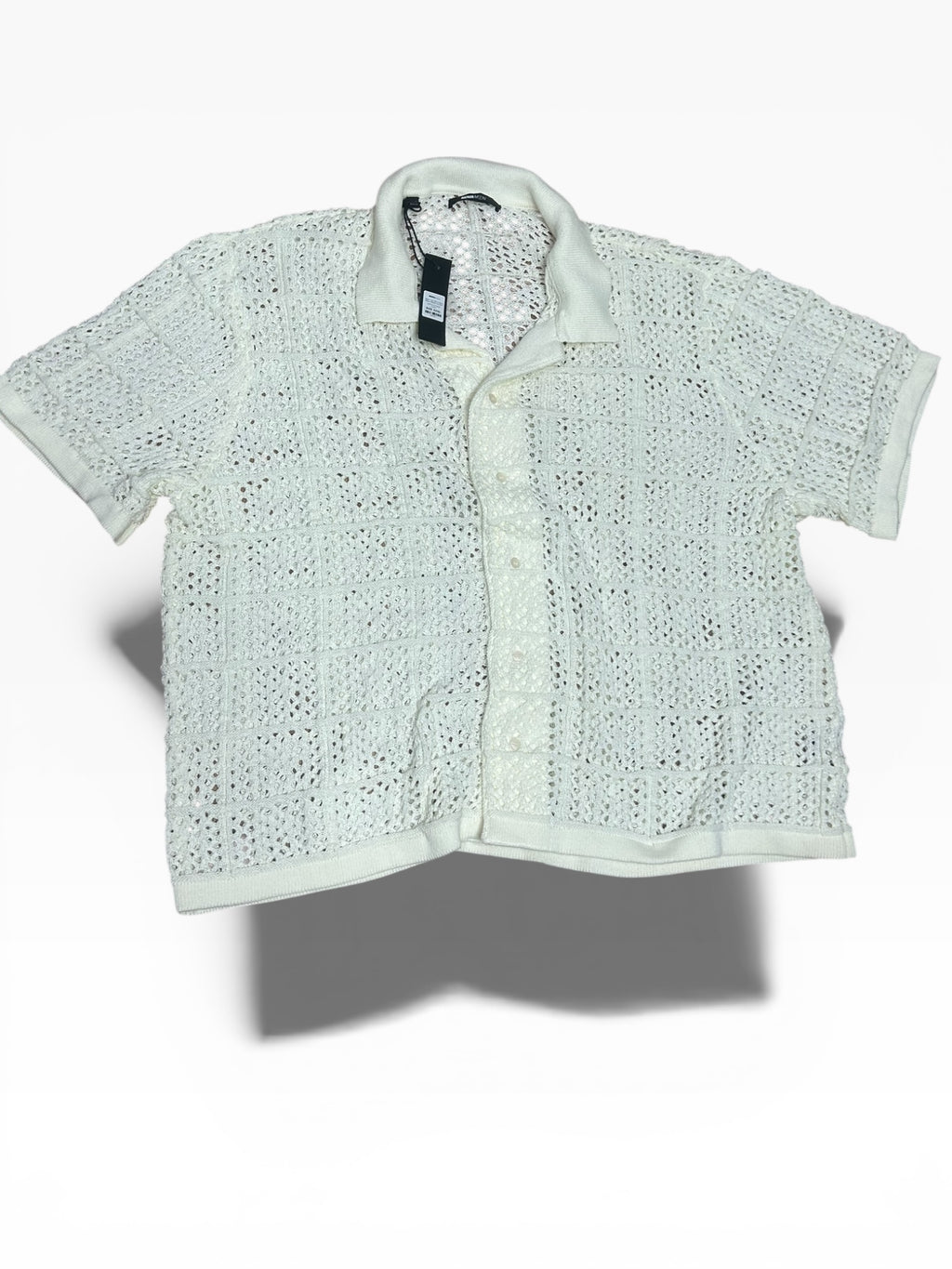 Fashion Nova Men Crochet Short Sleeve Button Down (XXXL)