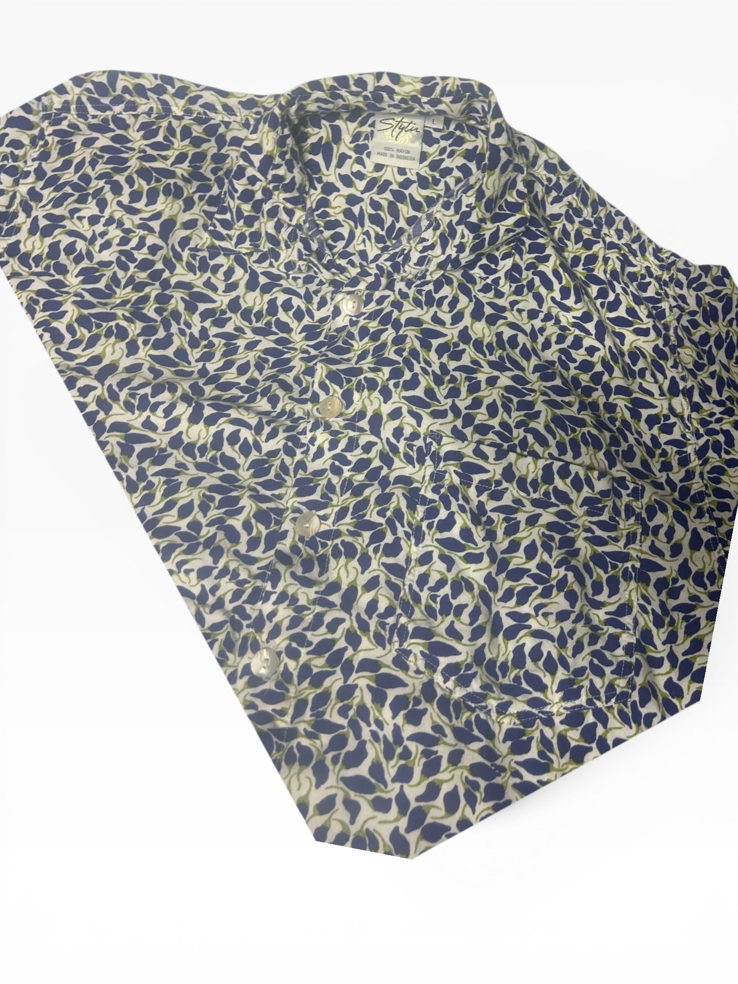 Vintage Stylin' Flower Rayon Short Sleeve Button Up (L)