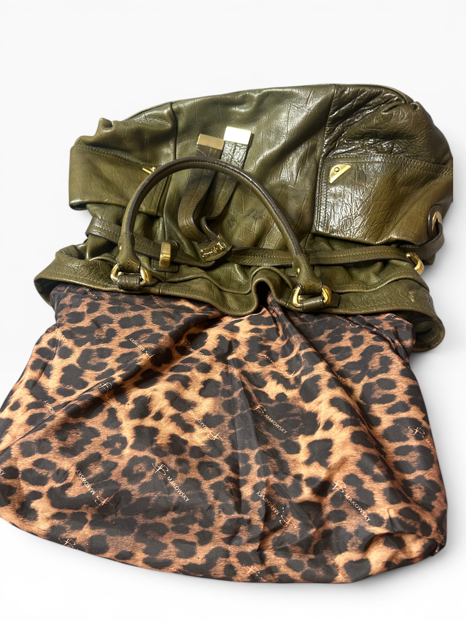 Vintage B. Masowsky Olive Green Leather Shoulder Bag