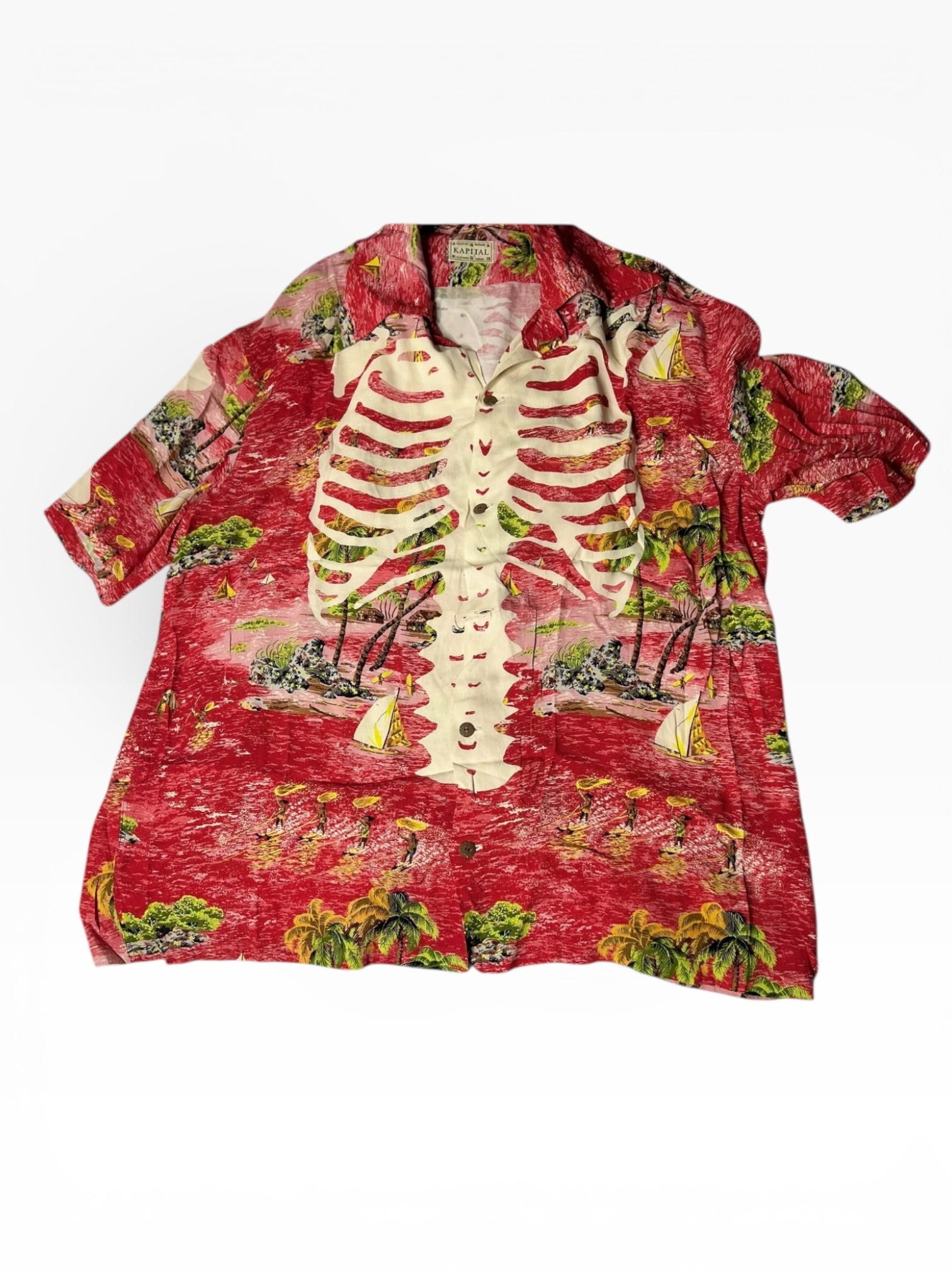 Kapital Rayon Kamehameha Bone Aloha Shirt(XXL)