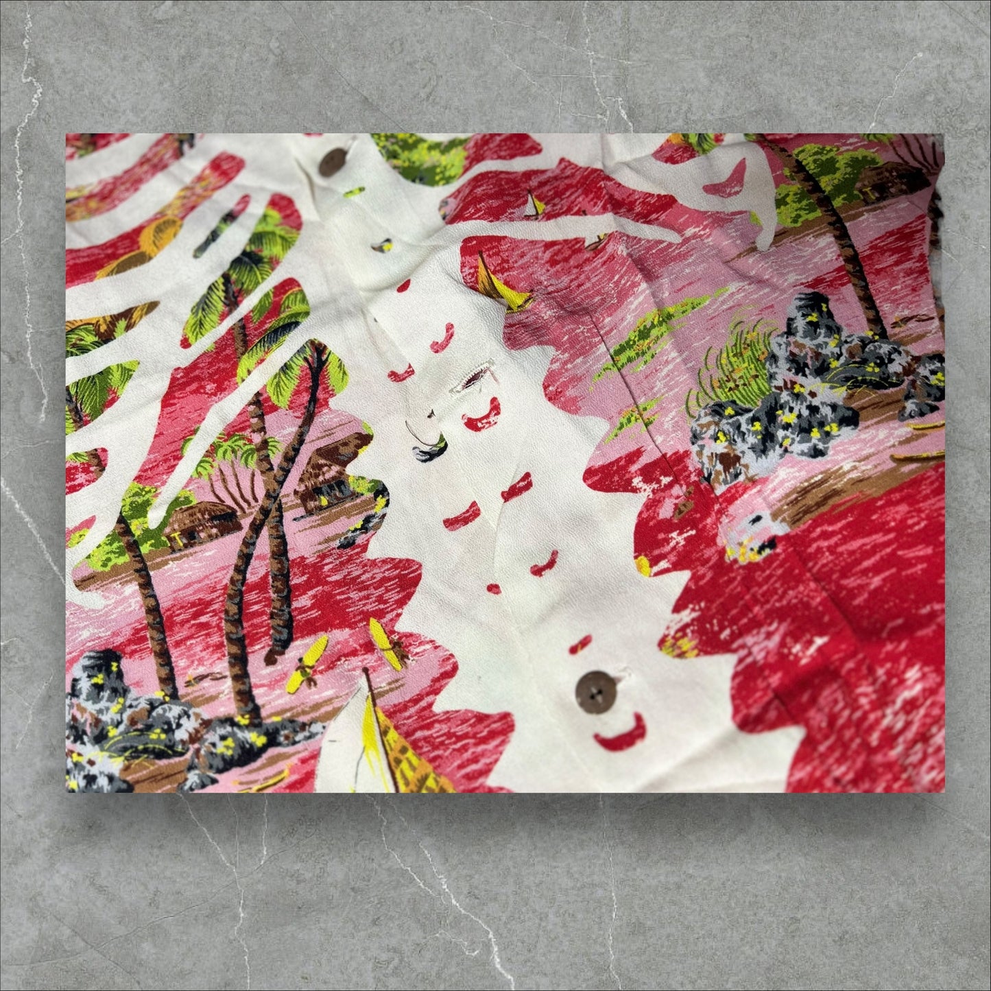 Kapital Rayon Kamehameha Bone Aloha Shirt(XXL)