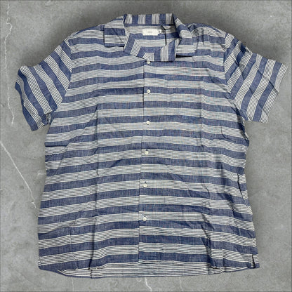 Onia’s Striped Seersucker Linen Short Sleeve Button Down (XXL)