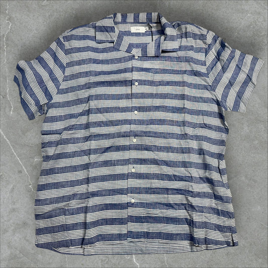 Onia’s Striped Seersucker Linen Short Sleeve Button Down (XXL)