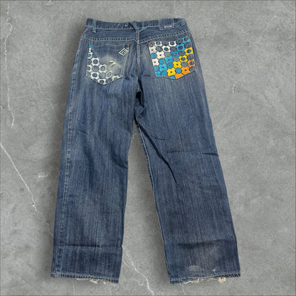 Enyce Baggy Embroidered patchwork Denim Jeans(38)