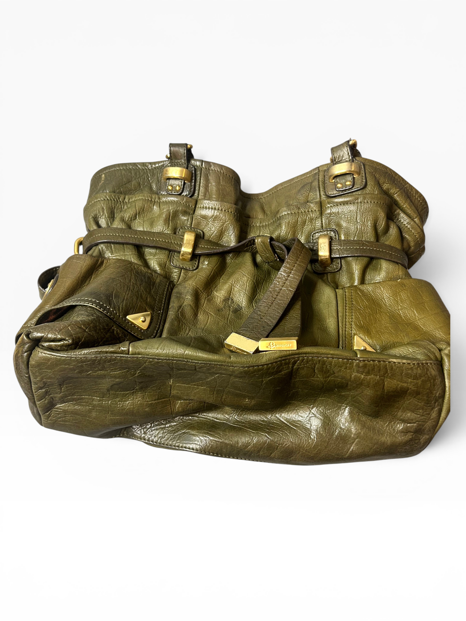 Vintage B. Masowsky Olive Green Leather Shoulder Bag