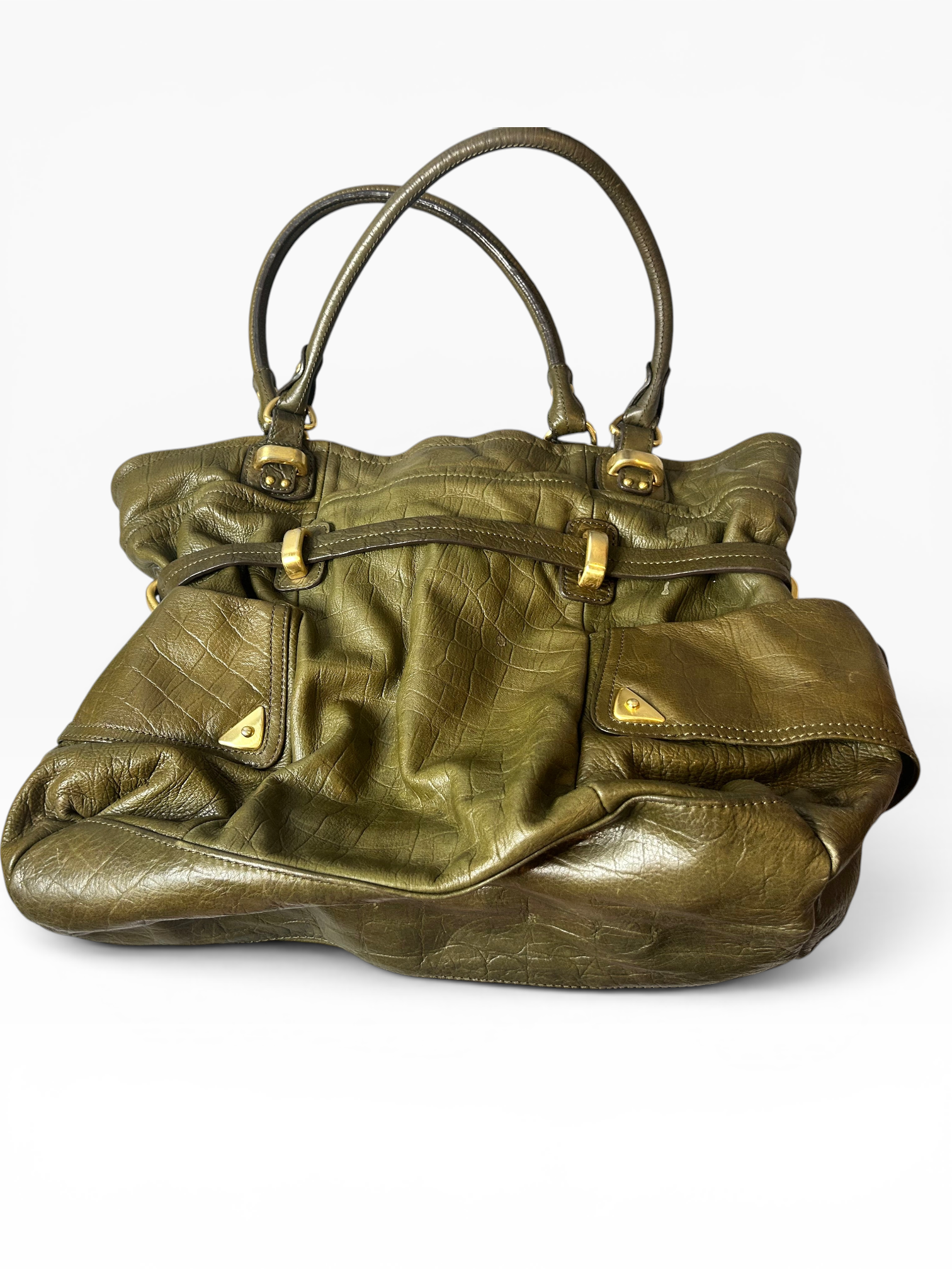 Vintage B. Masowsky Olive Green Leather Shoulder Bag