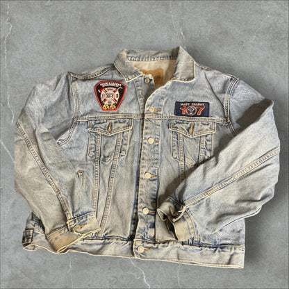 Upcycled Gap Denim Jacket W/ Hand Beaded Patches (L)
