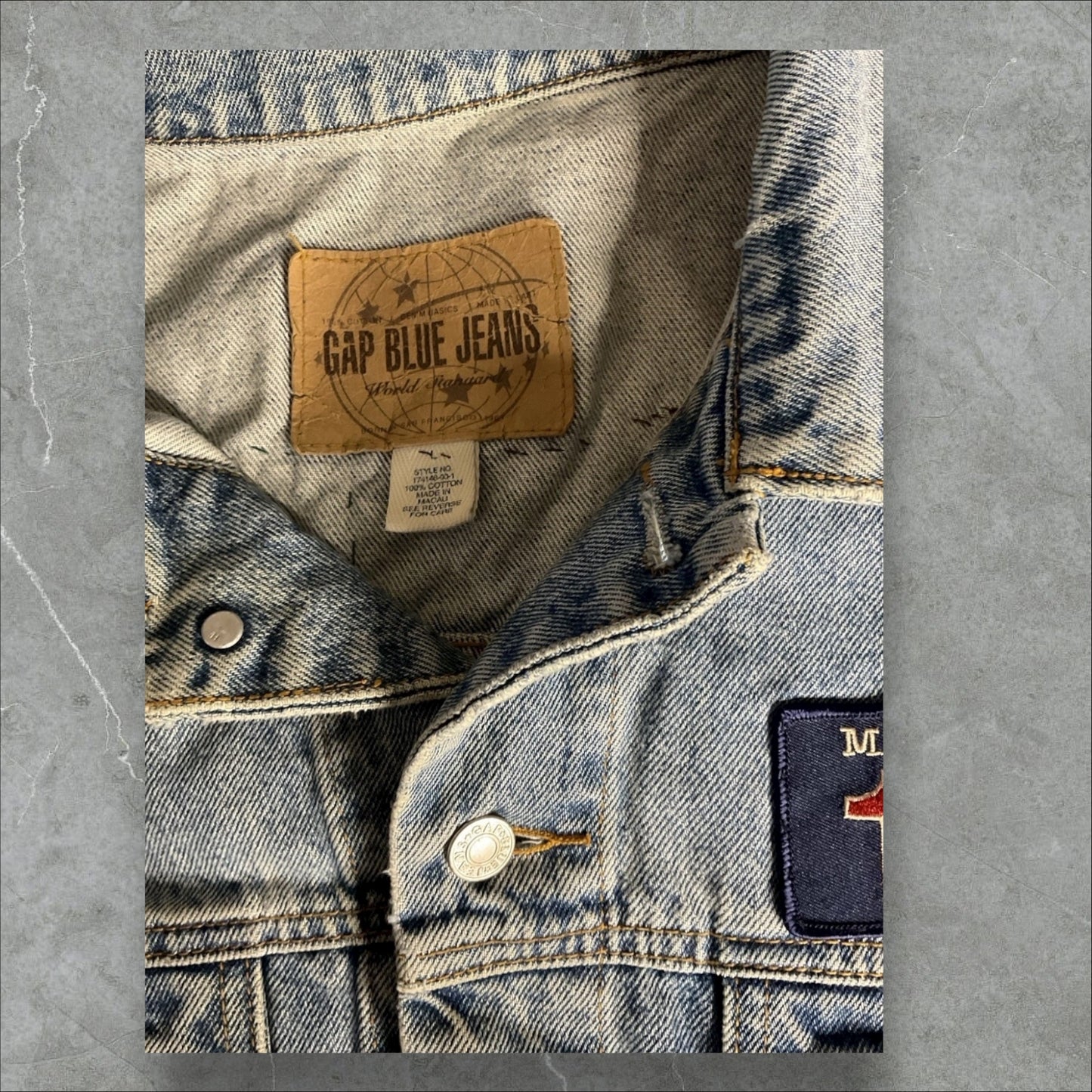 Upcycled Gap Denim Jacket W/ Hand Beaded Patches (L)