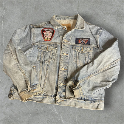 Upcycled Gap Denim Jacket W/ Hand Beaded Patches (L)