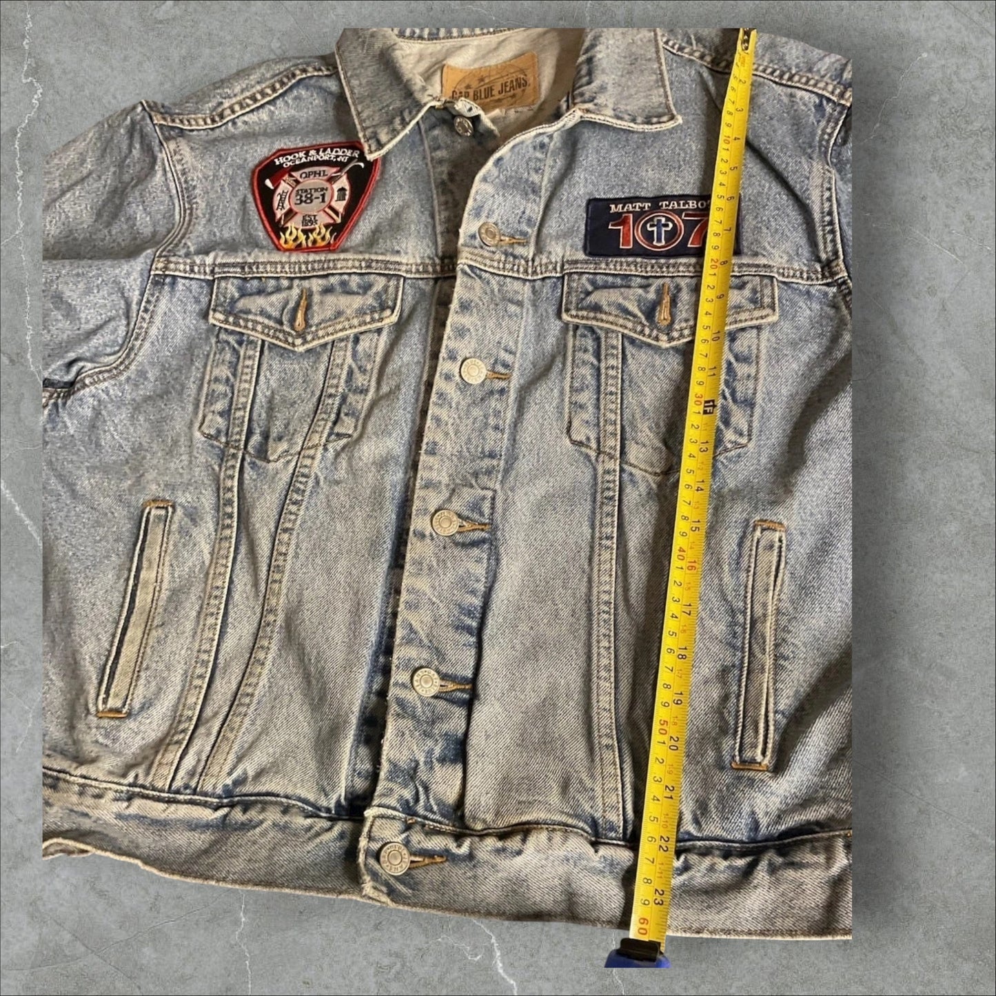 Upcycled Gap Denim Jacket W/ Hand Beaded Patches (L)