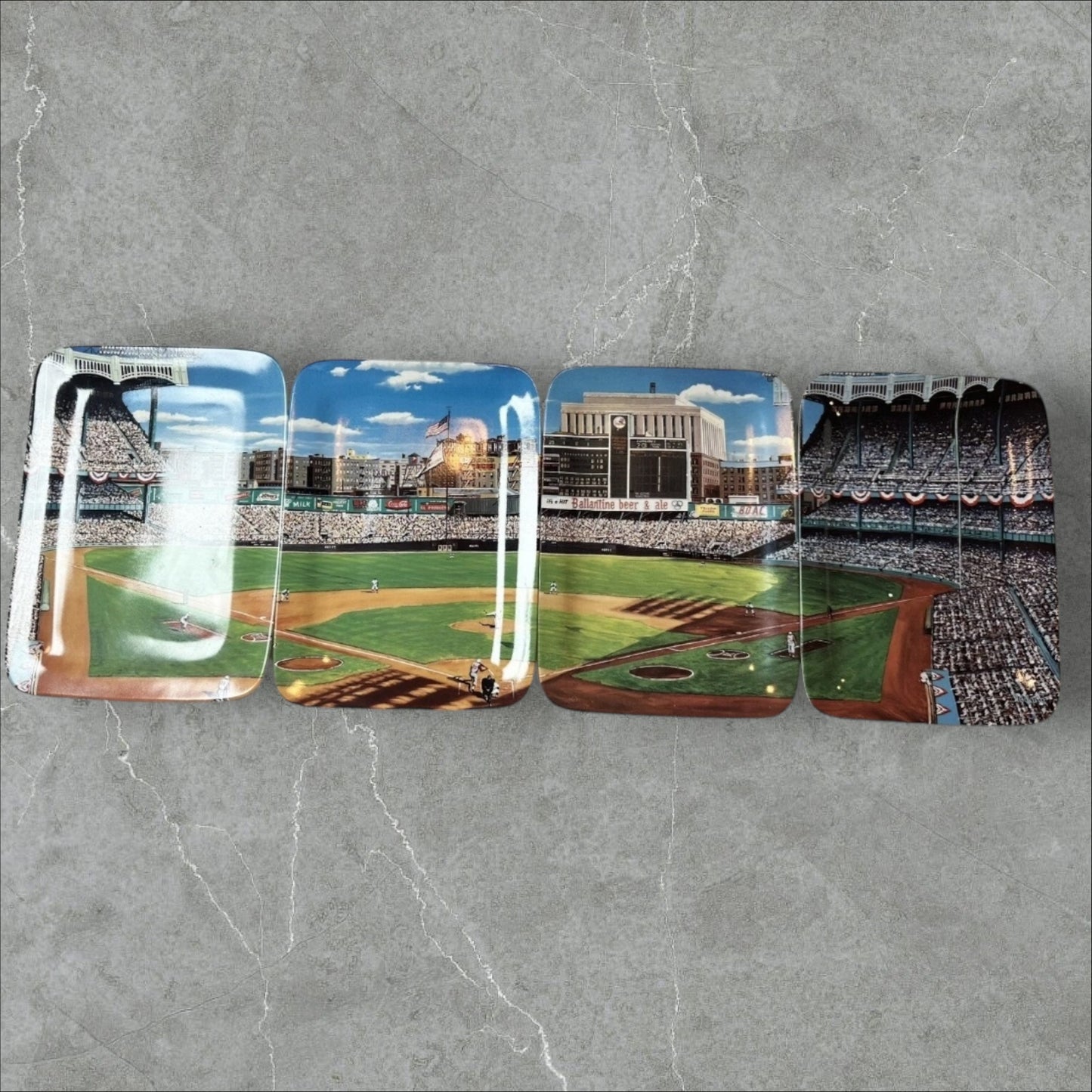 Vintage New York Yankee Stadium Panoramic Collectible Danbury Mint Plate Set