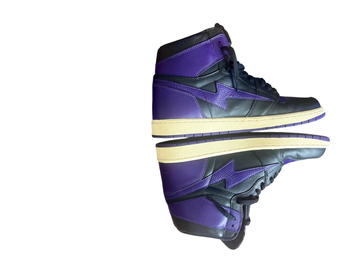Blake's Closet Reves Paris x Air Kiy '85 Hi Lupus Edition sneakers in purple and black leather with a vintage sole.