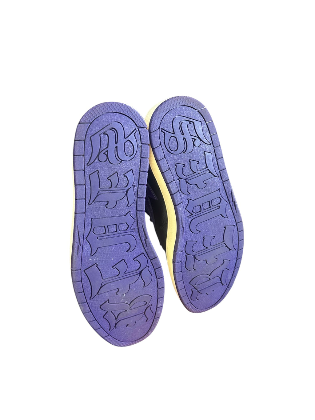 Blake's Closet Reves Paris x Air Kiy '85 Hi Lupus Edition sneakers showing purple outsoles with gothic lettering