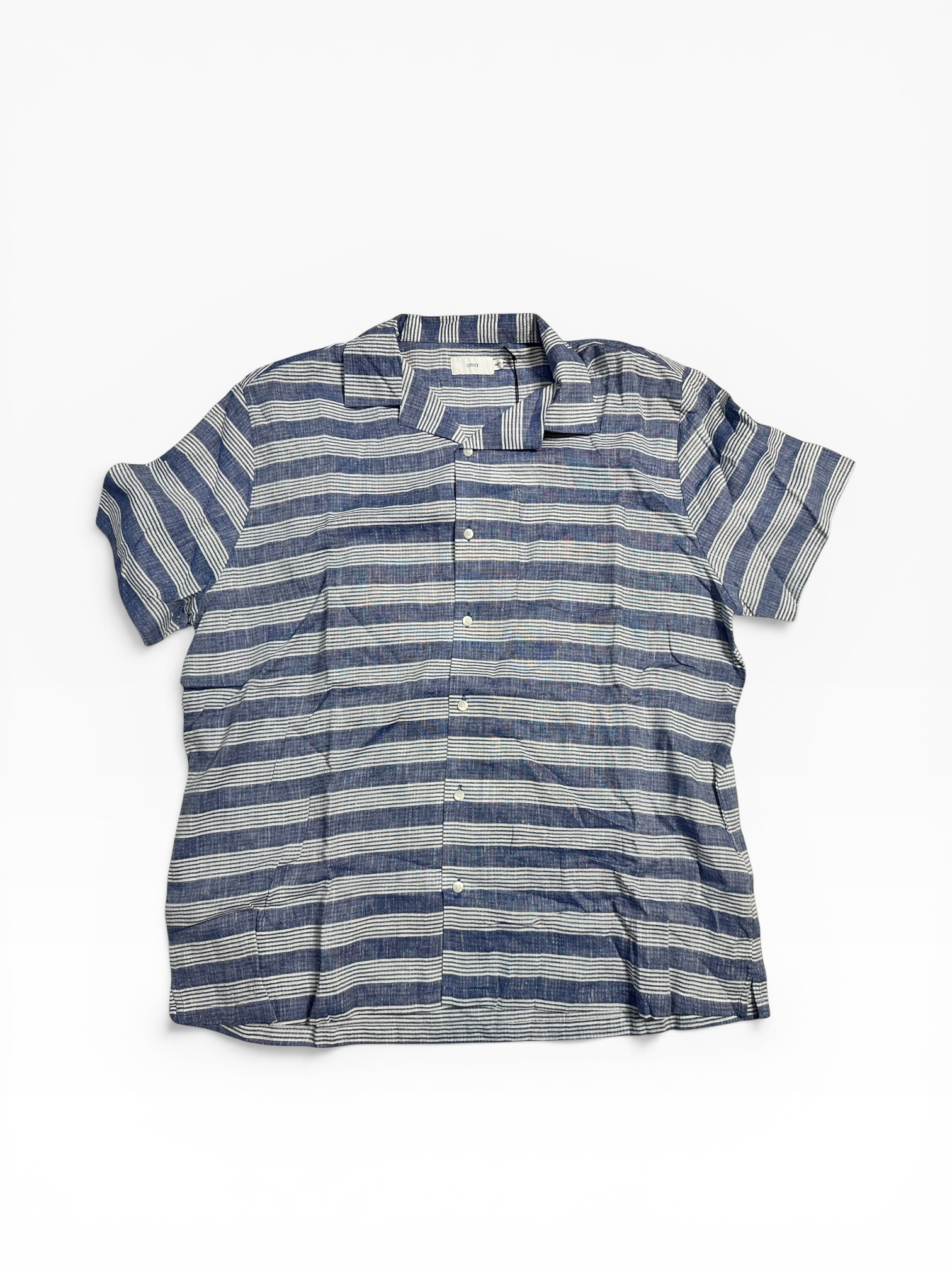 Onia’s Striped Seersucker Linen Short Sleeve Button Down (XXL)