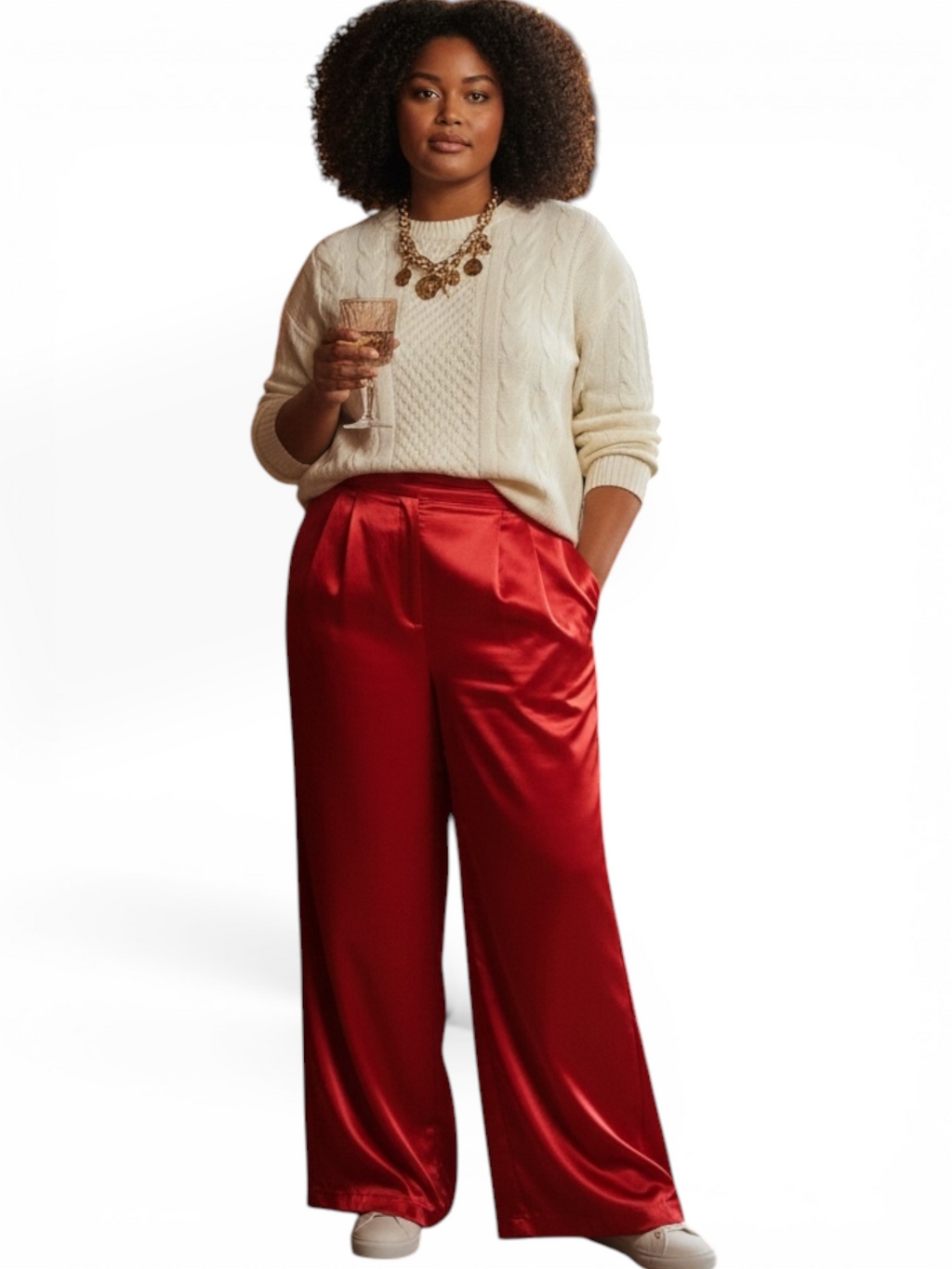 Boutique Red Satin Wide Leg Pants