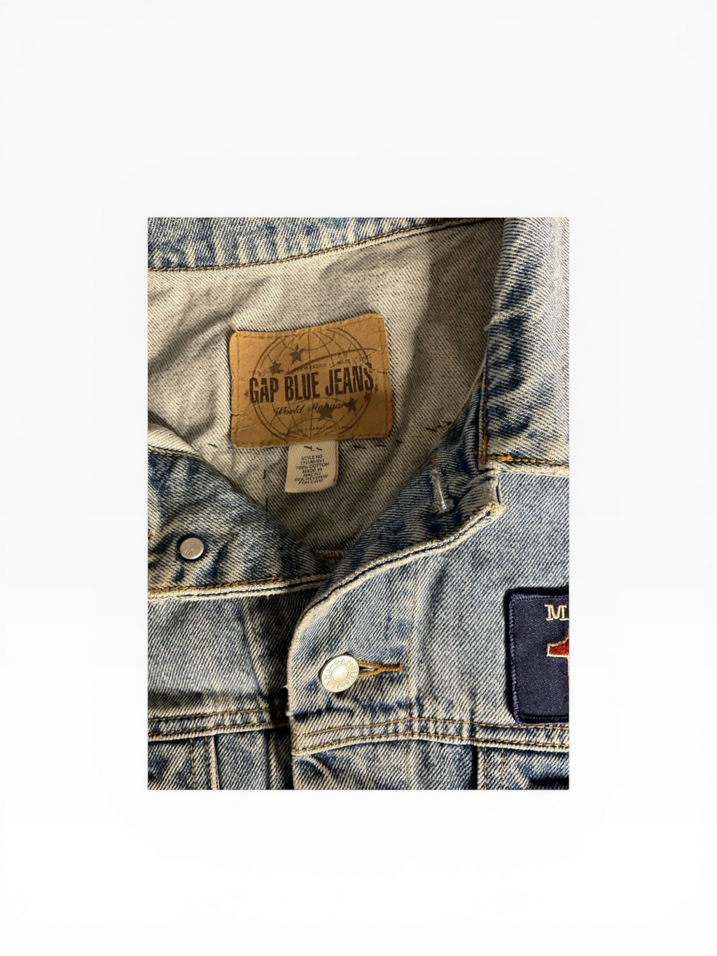 Upcycled Gap Denim Jacket W/ Hand Beaded Patches (L)
