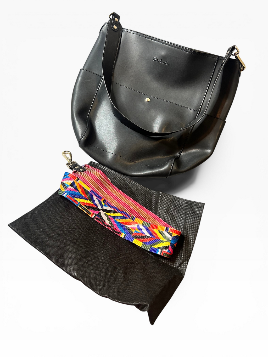BOSTANTEN Leather Shoulder Bag (Extra Colorful Clothe Strap)