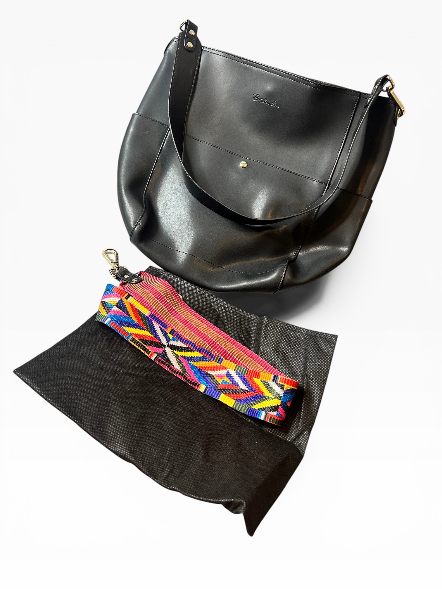 BOSTANTEN Leather Shoulder Bag (Extra Colorful Clothe Strap)