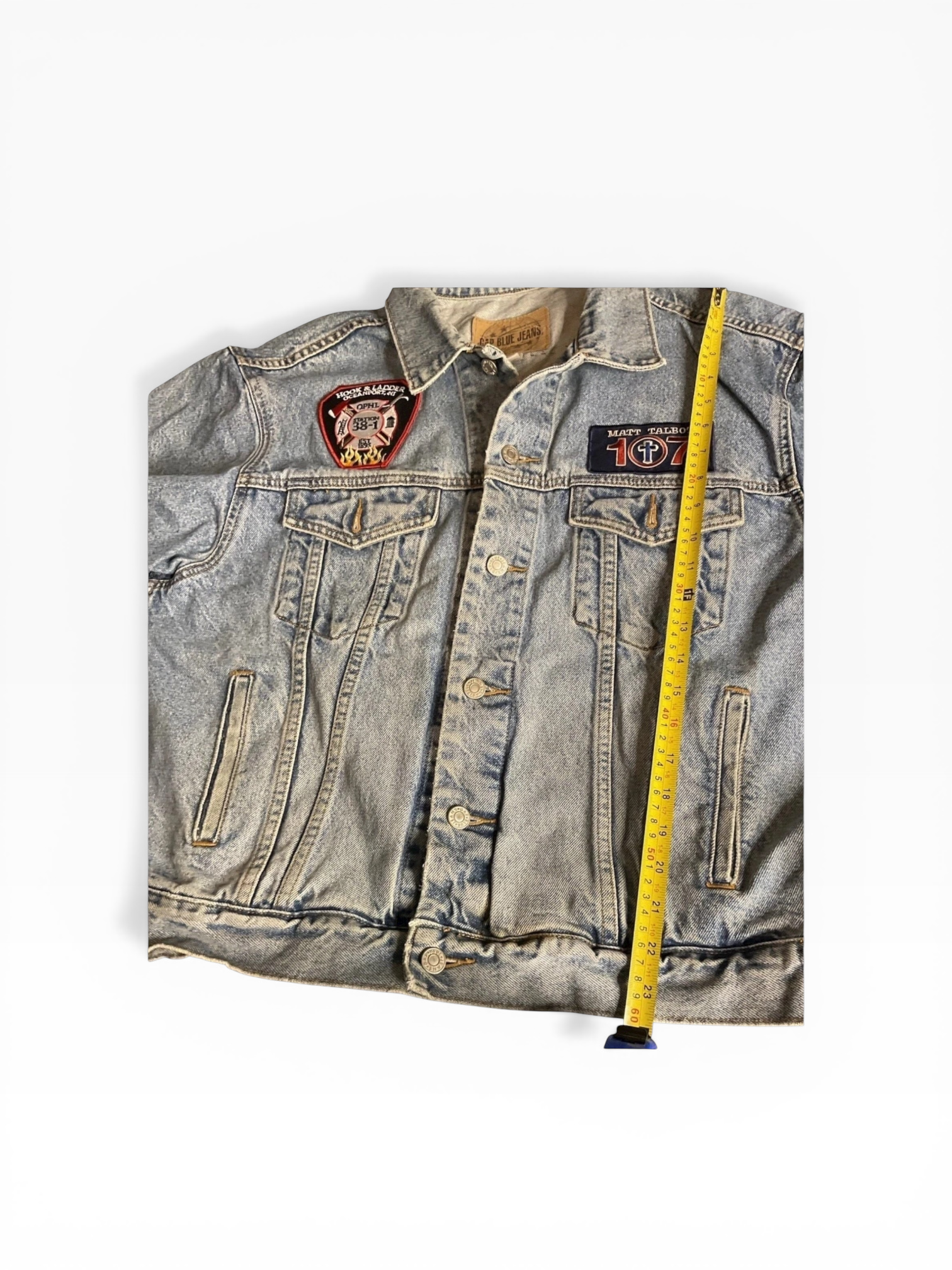 Upcycled Gap Denim Jacket W/ Hand Beaded Patches (L)