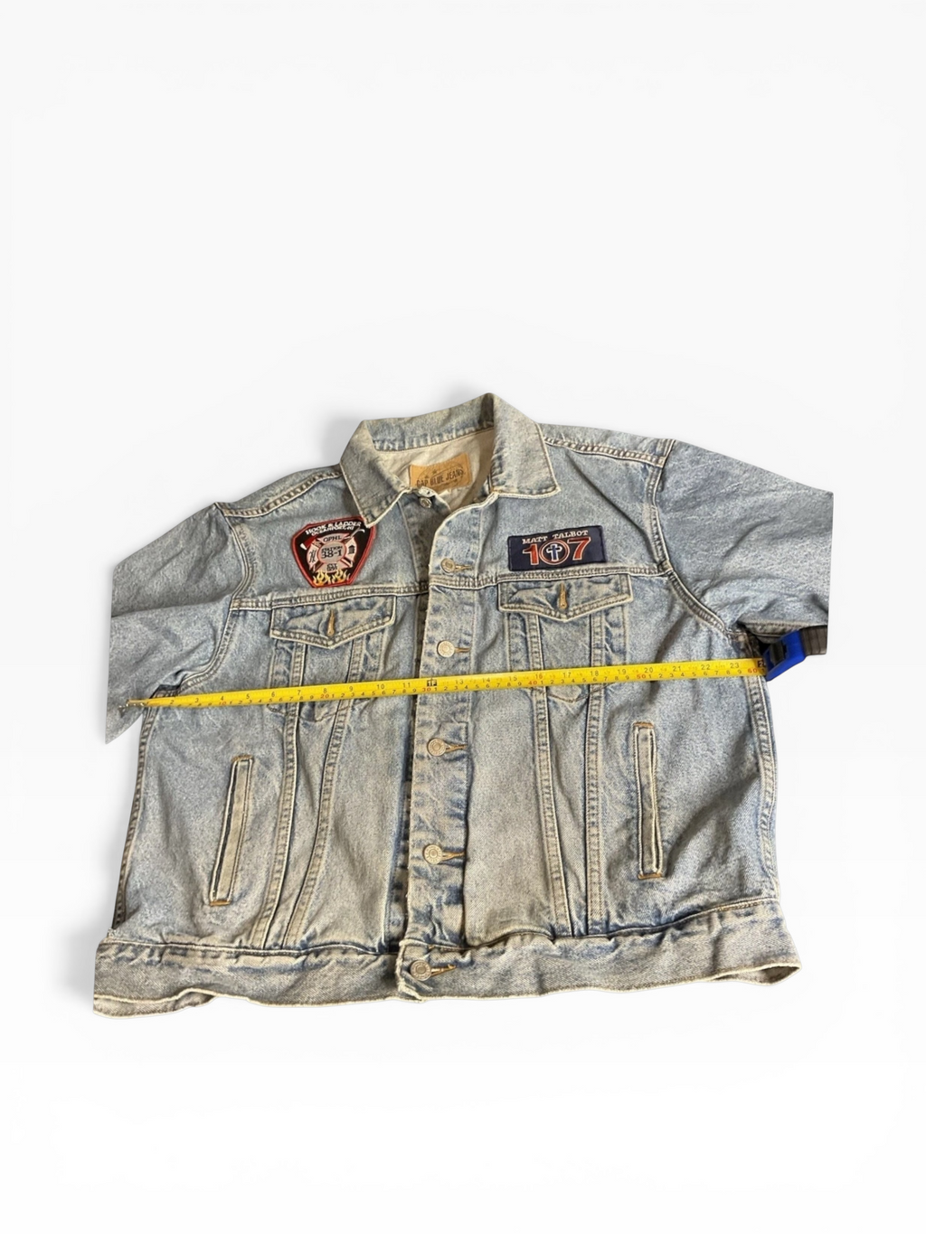 Upcycled Gap Denim Jacket W/ Hand Beaded Patches (L)