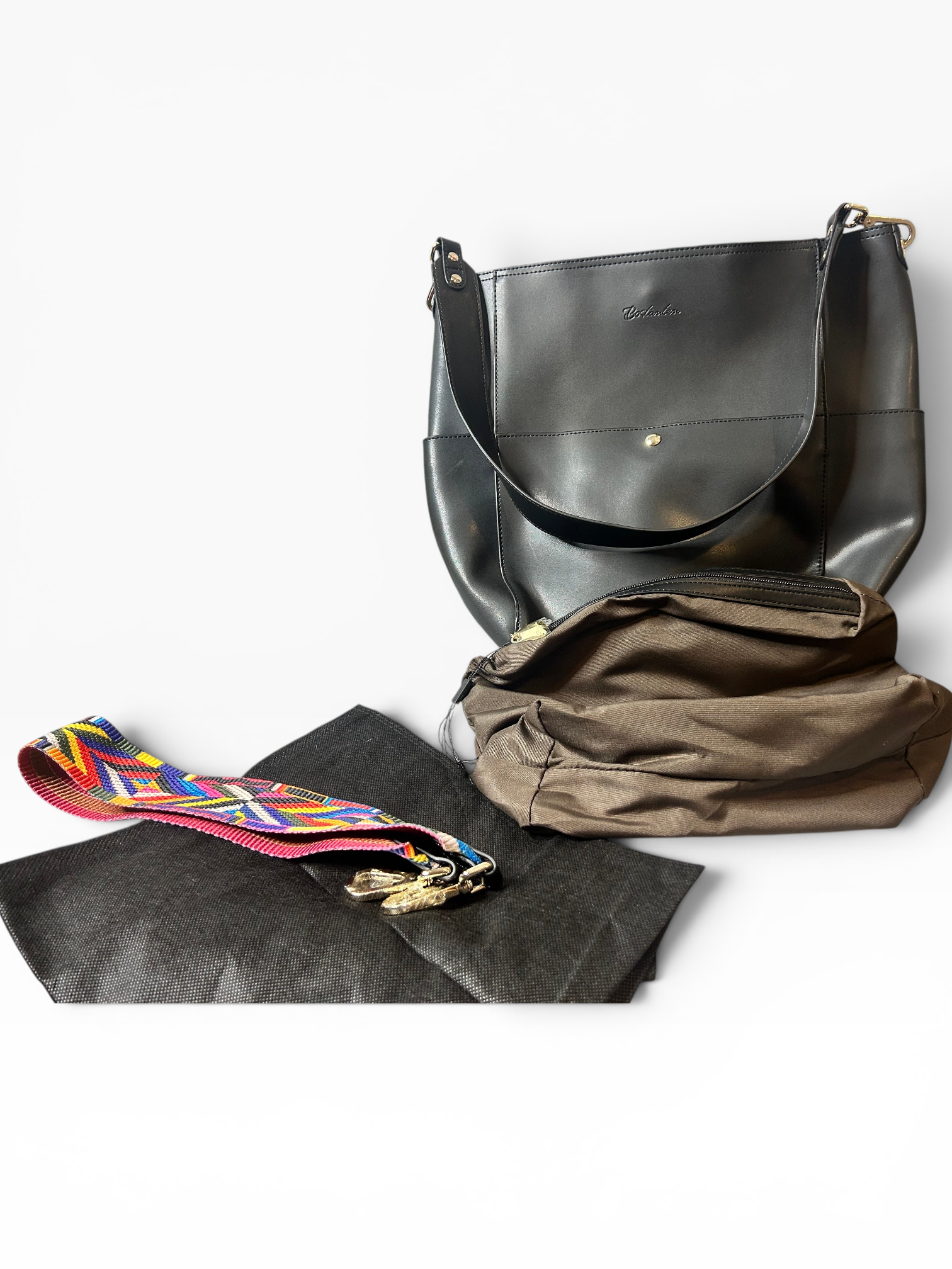 BOSTANTEN Leather Shoulder Bag (Extra Colorful Clothe Strap)